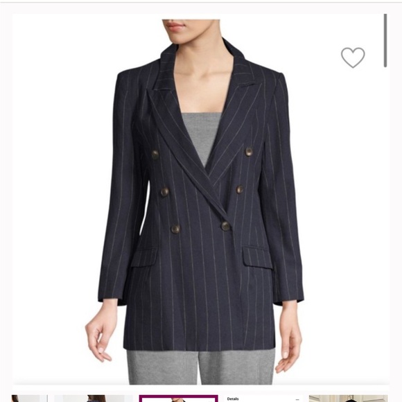 L’AGENCE Brea Double Breasted Linen Pinstrip Blazer - Picture 1 of 9